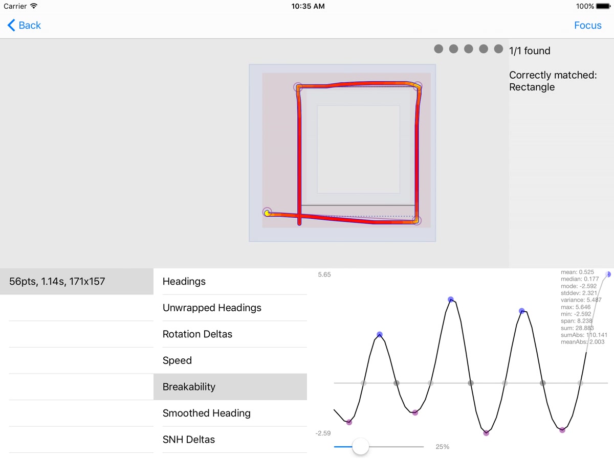 Recording of the gesture testing app